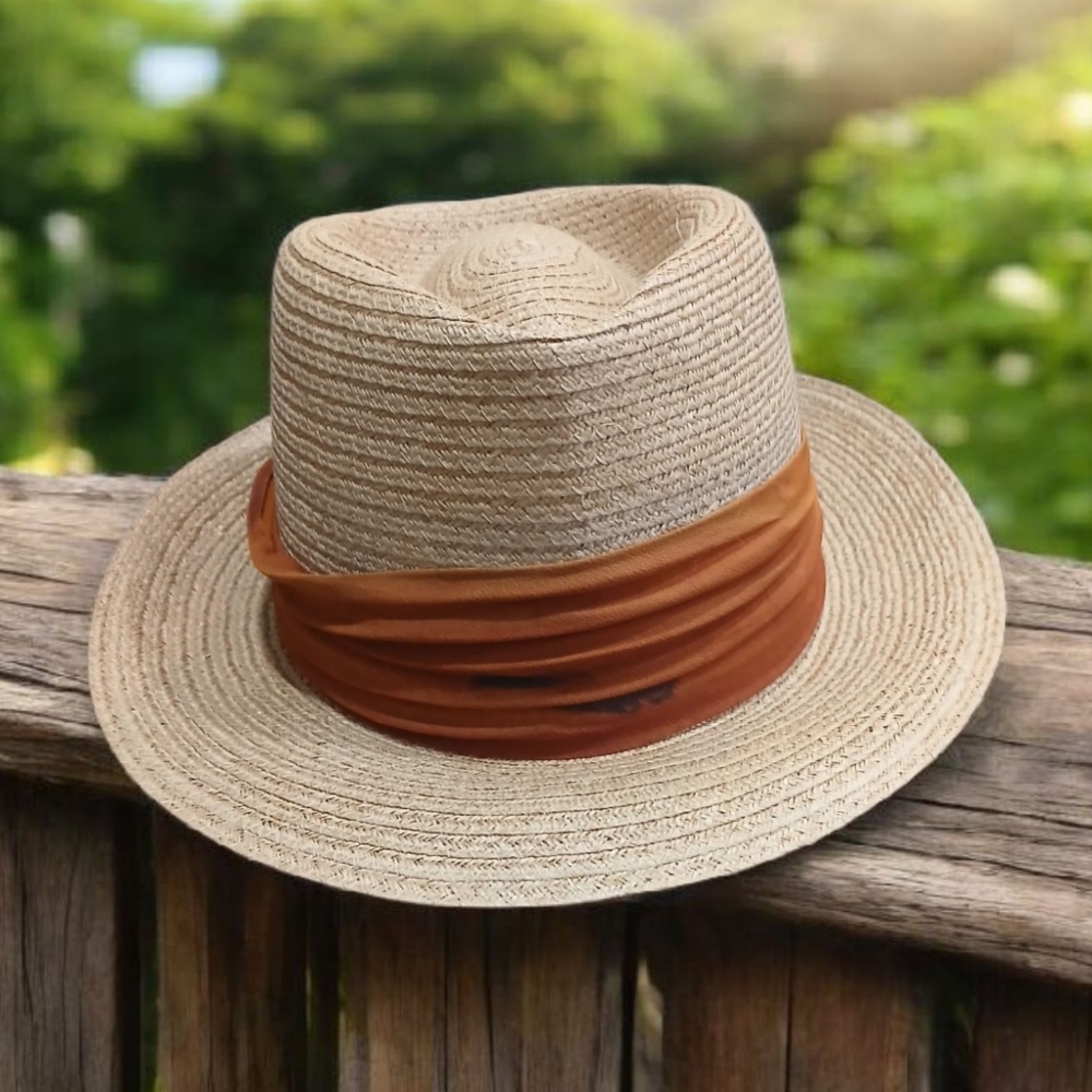 50s - 60s Champ Royal Luxury Mens Small Straw Hat Tan Panama Band